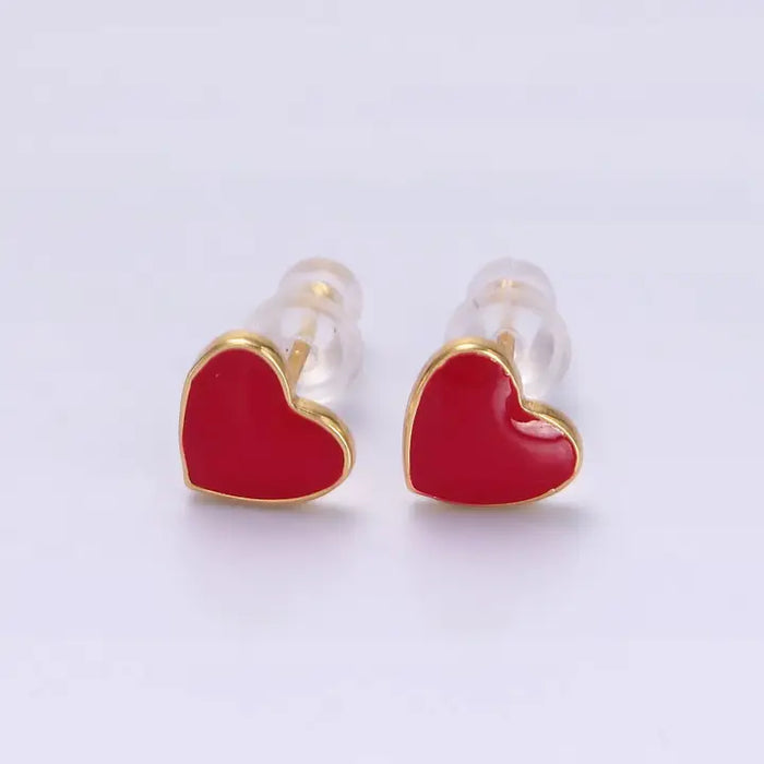 14K Red Enamel Heart Earring
