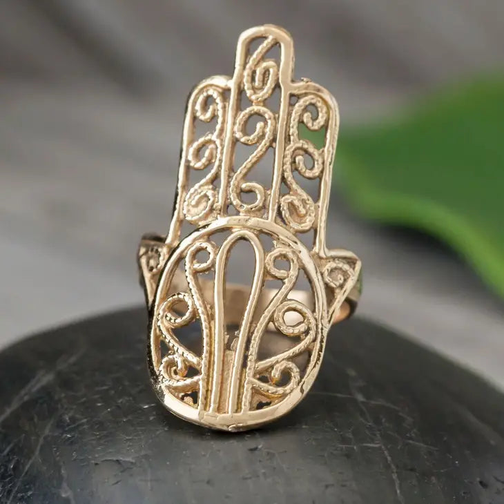 Baizaar Sterling Hamsa Brass Ring