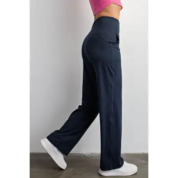 Sunday Morning High Waist Butter Straight Leg Pants Navy Blue