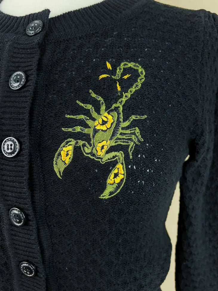 Mischief Made Scorpion Cropped Cardigan in Black