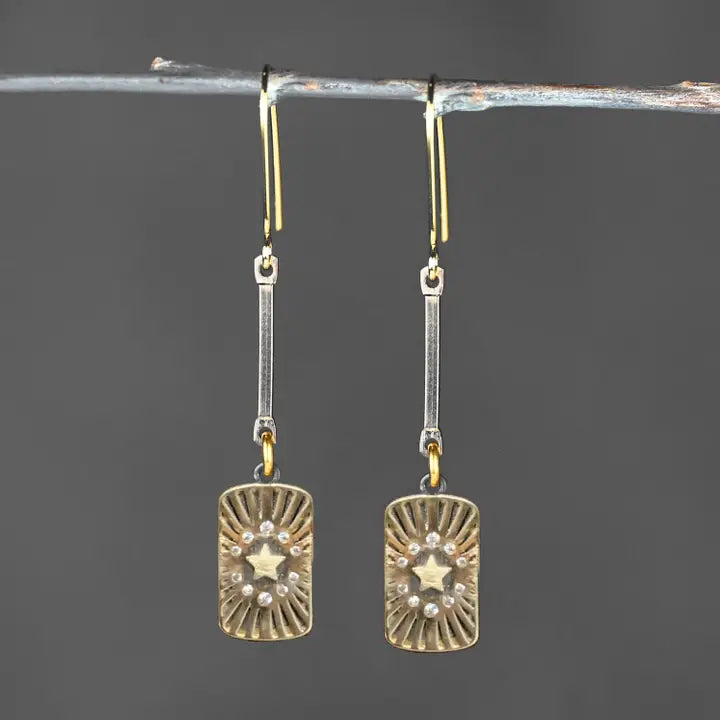 Mixed Metal Bar w/ Stars and Crystal Drop Earrings KBD Studio