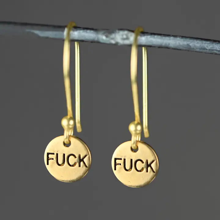 Brass Tiny Fucks Hand Stamped Earrings KBD Studio