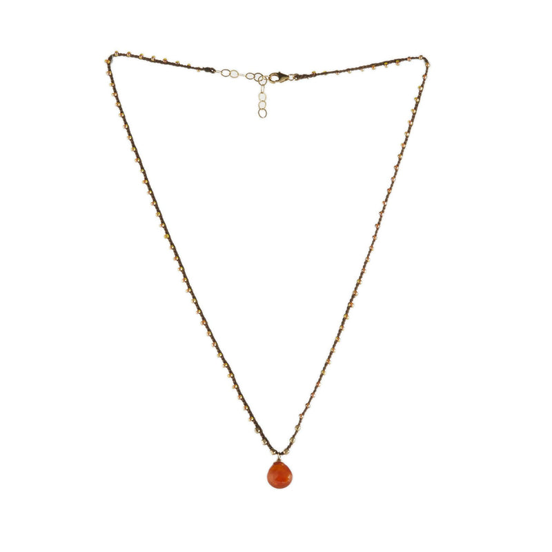 Machu Picchu Jewelry Co. Bohemian Gold Filled Braided Silk Thread Necklace with Carnelian