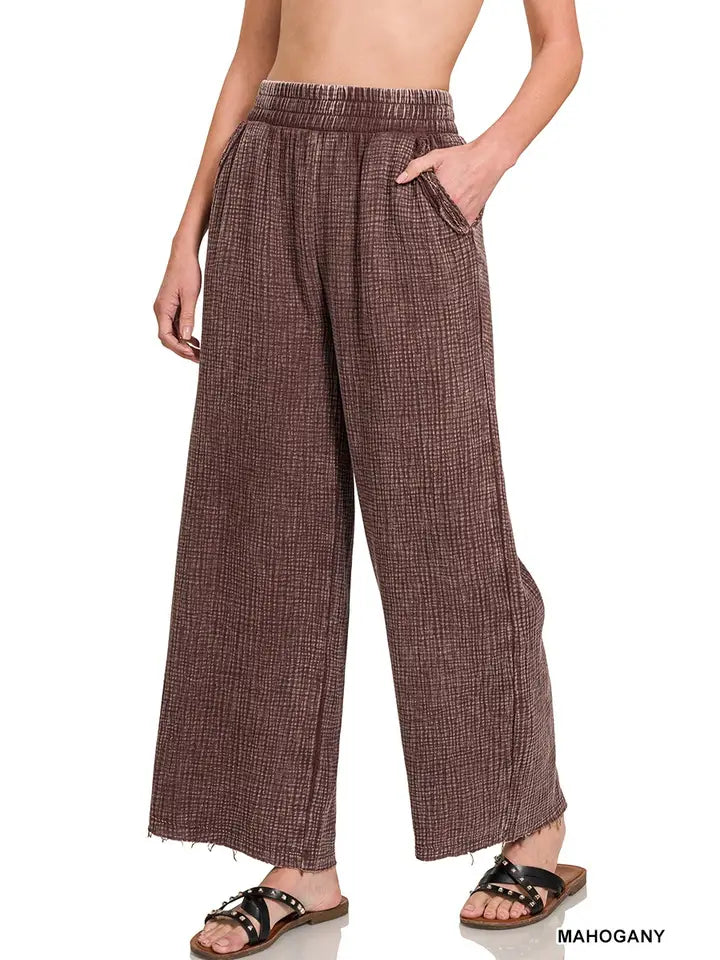 Apolline Washed Double Gauze Elastic Band Waist Pants