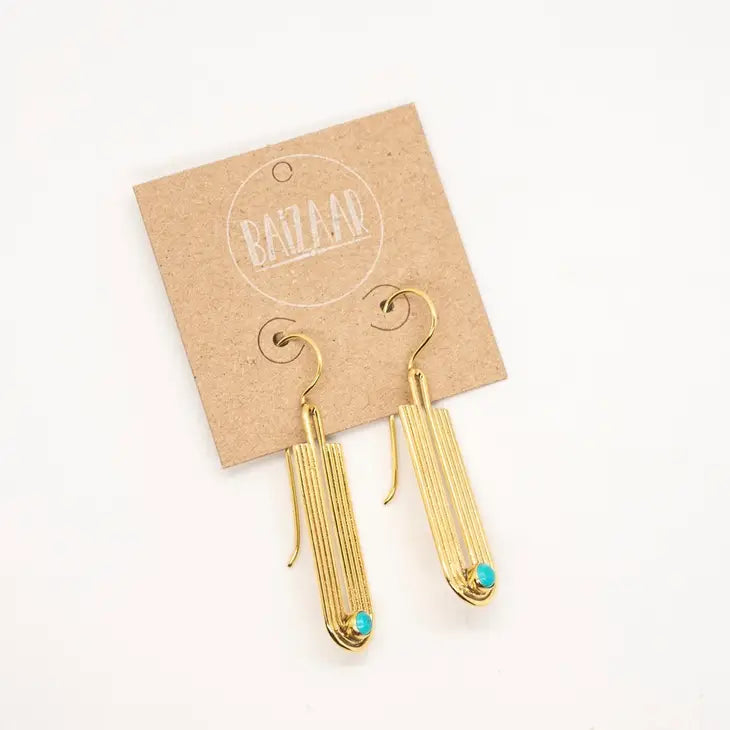 Baizaar Brass Deco Turquoise Wave Earring