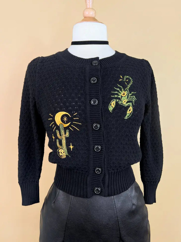 Mischief Made Scorpion Cropped Cardigan in Black