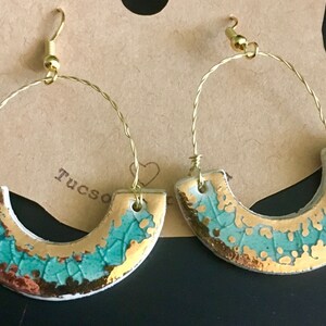 Tough Kitty Bauhaus Aquamarine & Gold Crescent Earrings