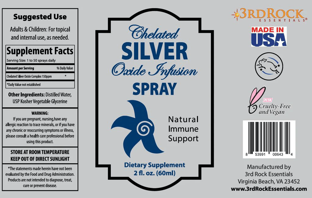 3rd Rock Essentials Silver Infusion - 150ppm Chelated Silver Oxide (v) 2 fl oz